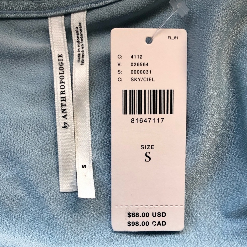Anthropologie • Size S Blue V-Neck Wide Flowing Kimono Style Sleeves Blouse NWT - Picture 4 of 10